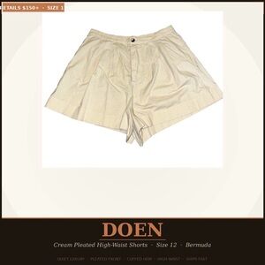 Doen Cream Pleated High-Waist Shorts Size 12 | Bermuda | Quiet Luxury |